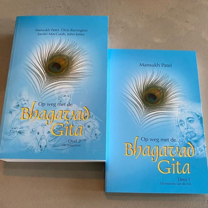 Boek Bhagavad Gita Filosofie cursus Amersfoort, Afbeelding van het boek de Bhagavad Gita met lichtblauwe omslag
